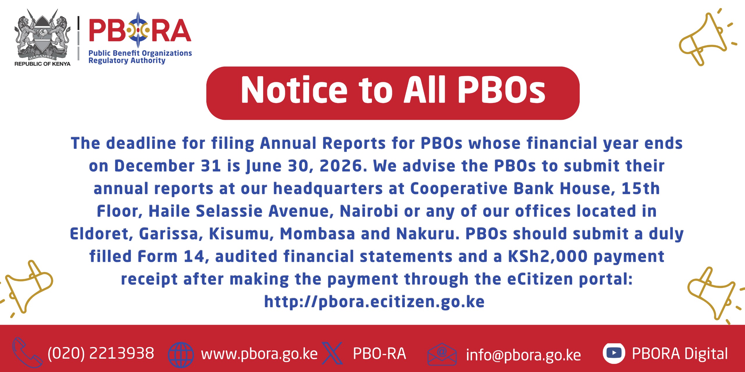 Notice to PBOs to File Annual Reports