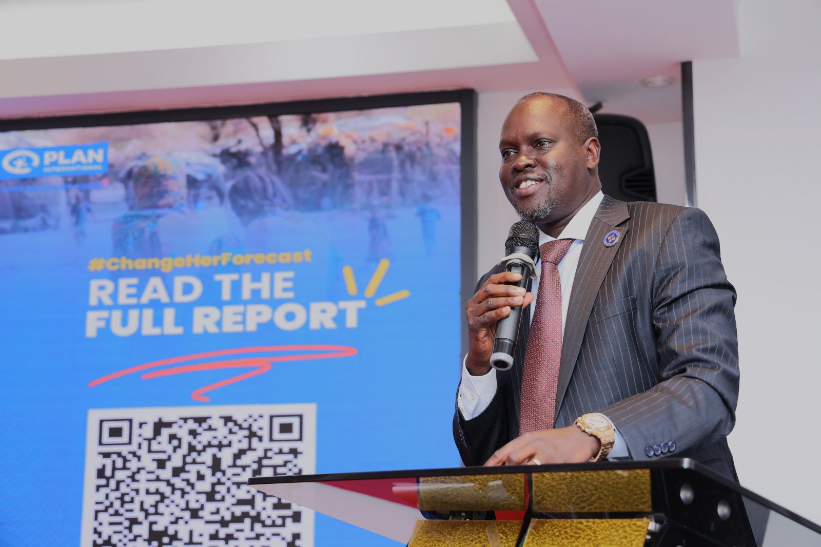 PBORA Director Dr Laxmana Kiptoo addressing stakeholders at Pan Pacific Serviced Suites, Westlands, Nairobi during the International Day of the Girl celebration.