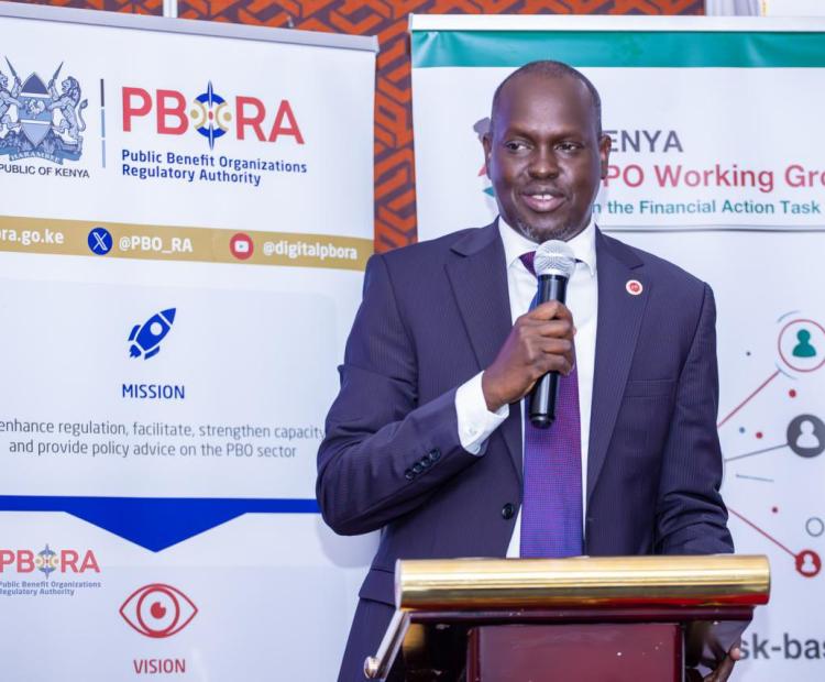 PBORA Director General Dr. Laxmana Kiptoo addressing stakeholders during an interactive session on Anti-Money Laundering and Countering the Financing of Terrorism at KICC on 15 May, 2026.
