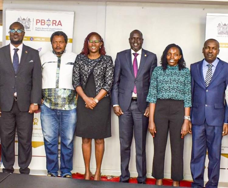 Members of the PBODT pose for a photo with the senior management of the PBORA led by Dr. Laxmana Kiptoo in the PBORA's Boardroom.