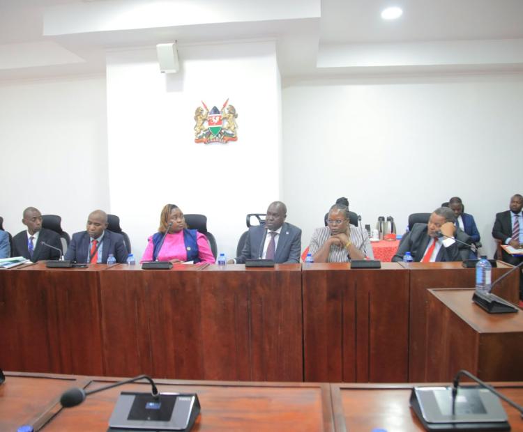 PBORA Director, Dr Laxmana Kiptoo (center), appearing at the Senate Standing Committee on Health to clarify the Authority's regulatory intervention at Family Health Options Kenya (FHOK), following a petition by some members of the FHOK Board