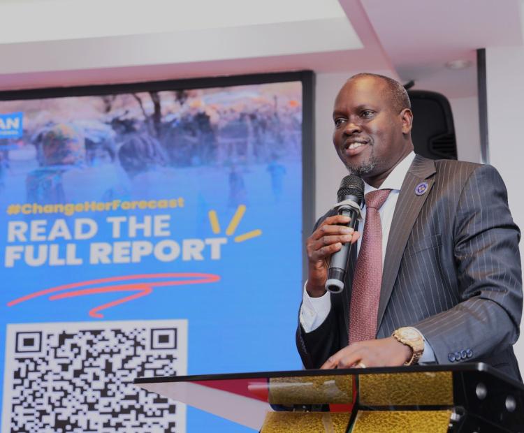 PBORA Director Dr Laxmana Kiptoo addressing stakeholders at Pan Pacific Serviced Suites, Westlands, Nairobi during the International Day of the Girl celebration.